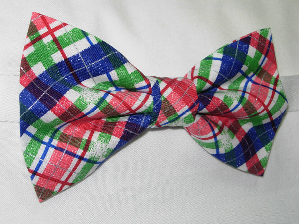 Christmas Bow tie / Red, Blue & Green Snowy Plaid / Christmas Plaid / Pre-tied Bow tie - Bow Tie Expressions