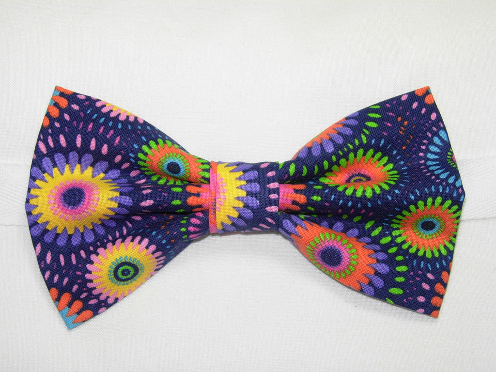 Retro Bow tie / Abstract Daisy Wheels / Pink, Purple, Yellow, Green & Blue / Pre-tied Bow tie - Bow Tie Expressions