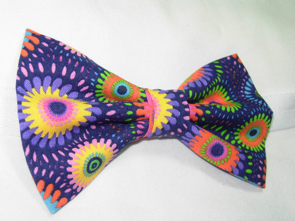 Retro Bow tie / Abstract Daisy Wheels / Pink, Purple, Yellow, Green & Blue / Self-tie & Pre-tied Bow tie - Bow Tie Expressions