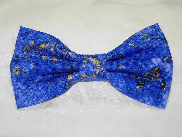 Blue & Gold Bow tie / Metallic Gold Flakes on Cobalt Blue / Self-tie & Pre-tied Bow tie - Bow Tie Expressions