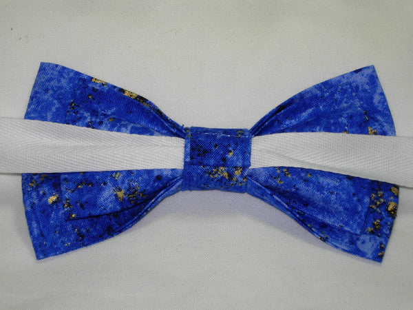 Blue & Gold Bow tie / Metallic Gold Flakes on Cobalt Blue / Self-tie & Pre-tied Bow tie - Bow Tie Expressions