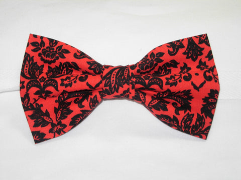 Red & Black Damask Bow Tie - Petite Black Damask Print on Red | Pre-tied Bow tie - Bow Tie Expressions