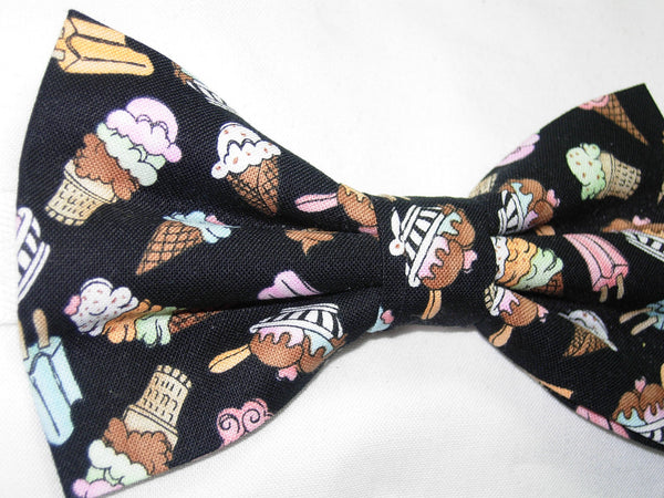 Ice Cream Treats Bow tie / Ice Cream Cones & Sundaes on Black / Self-tie & Pre-tied Bow tie - Bow Tie Expressions