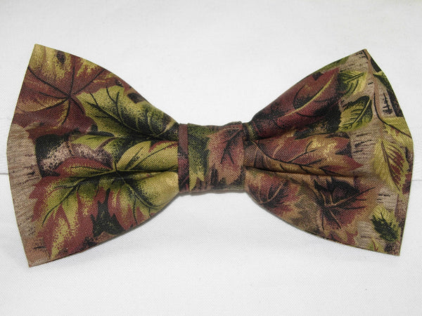 Forest Floor Camo Bow Tie / Green & Brown Leaves / Tree Trunks / Pre-tied Bow tie