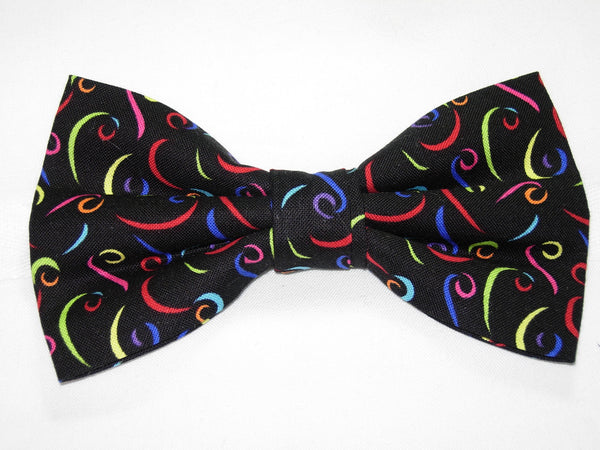 HAPPY LINES PRE-TIED BOW TIE - COLORFUL SQUIGGLES ON BLACK