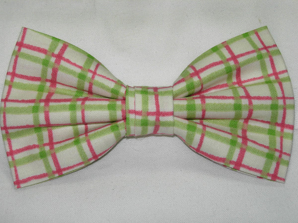 Watermelon Plaid Bow Tie / Pink & Lime Green Plaid / Pre-tied Bow tie