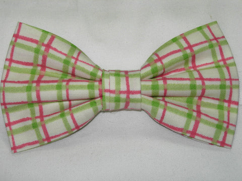 Watermelon Plaid Bow Tie / Pink & Lime Green Plaid / Pre-tied Bow tie - Bow Tie Expressions