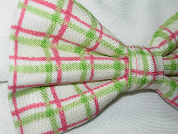 Watermelon Plaid Bow Tie / Pink & Lime Green Plaid / Pre-tied Bow tie