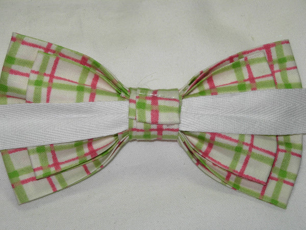 WATERMELON PLAID BOW TIE - LIME GREEN, PINK & IVORY - Bow Tie Expressions