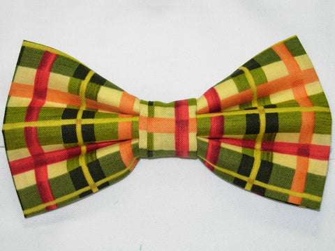 Autumn Bow tie / Red, Green, Orange Plaid / Fall Colors / Pre-tied Bow tie