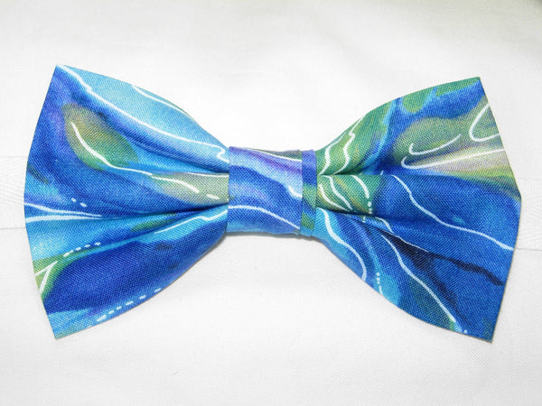Ocean Blue Bow tie / Blue, Green & Purple Swirling Currents / Pre-tied Bow tie