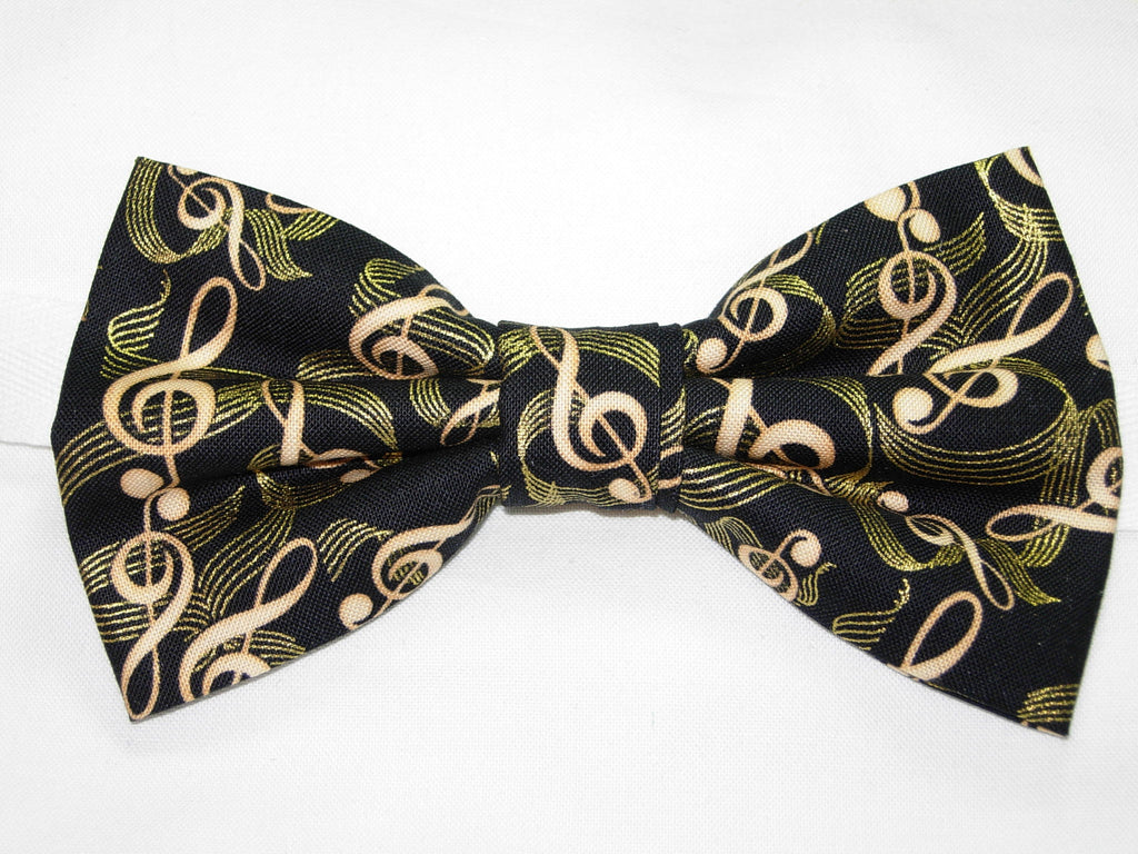 Music Bow tie / Gold Treble Clefs on Black / Recitals / Pre-tied Bow tie
