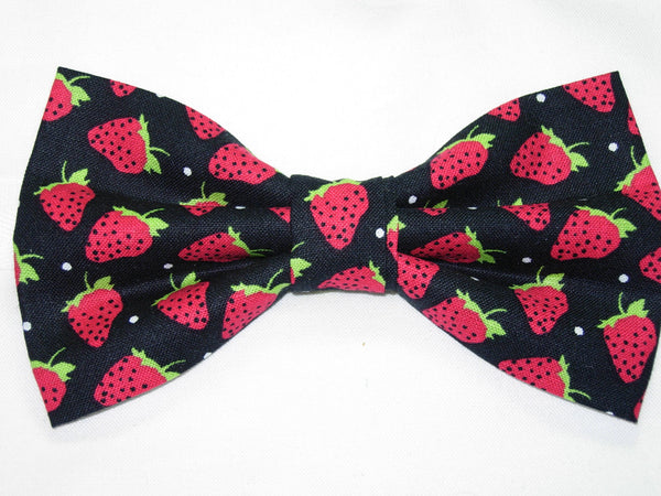 Strawberry Bow tie / Red Strawberries on Black / Pre-tied Bow tie