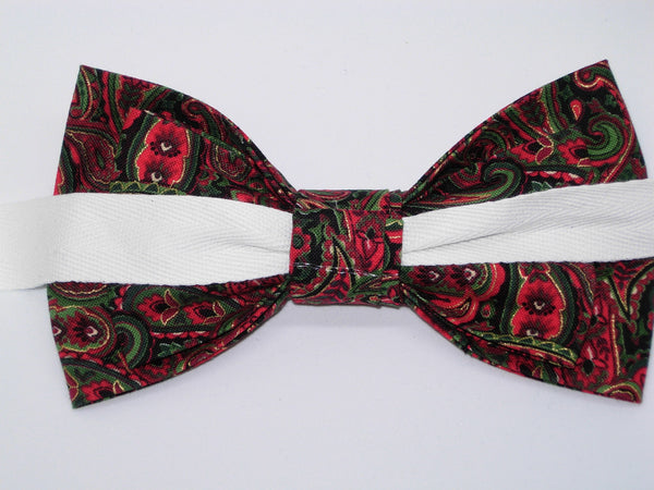 Christmas Paisley Bow tie / Red & Green Paisley / Metallic Gold / Pre-tied Bow tie - Bow Tie Expressions