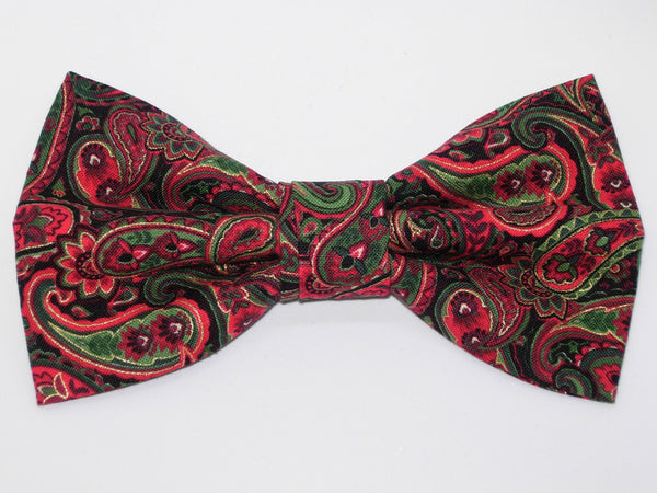 Christmas Paisley Bow tie / Red & Green Paisley / Metallic Gold / Pre-tied Bow tie - Bow Tie Expressions