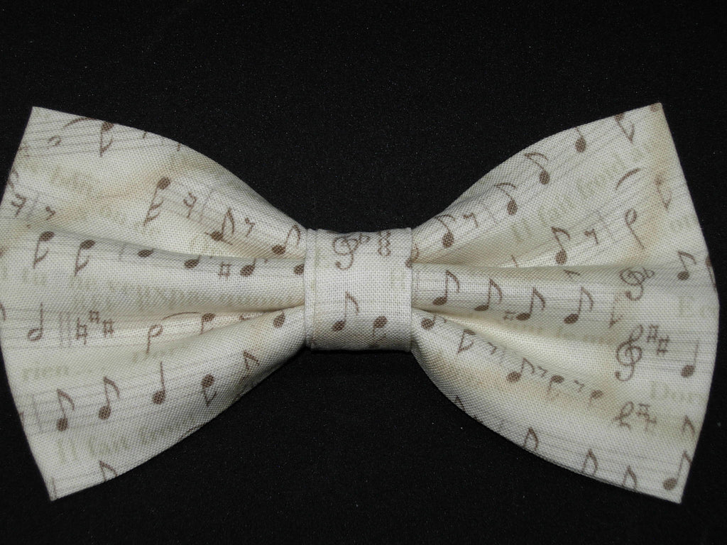 Music Bow Tie / Brown Musical Notes on Parchment / Recitals / Pre-tied Bow tie