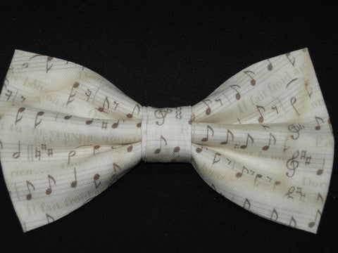 Music Bow Tie / Brown Musical Notes on Parchment / Recitals / Pre-tied Bow tie