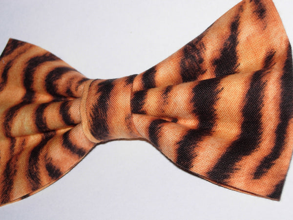 Tiger Print Bow Tie / Furry-looking Black Tiger Stripes on Gold / Pre-tied Bow tie