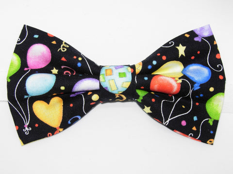 Party Bow tie / Colorful Balloons & Confetti on Black / Pre-tied Bow tie