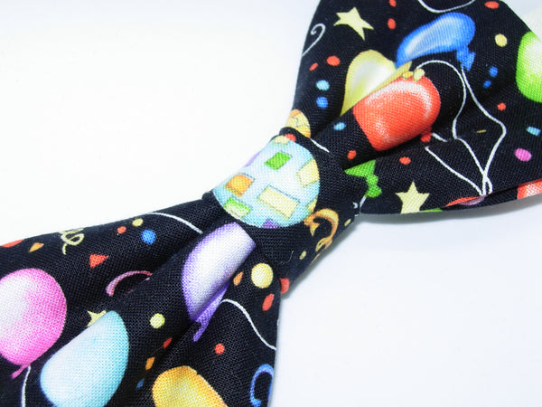 Party Bow tie / Colorful Balloons & Confetti on Black / Pre-tied Bow tie