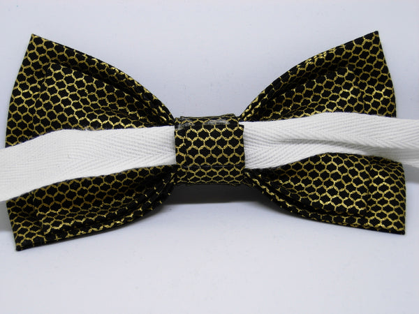 Gold & Black Bow tie / Metallic Gold Lace Mesh on Black / Retro Gatsby Style / Pre-tied Bow tie