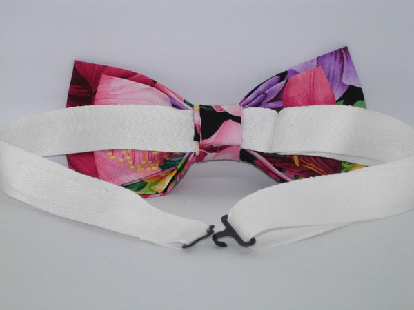 Hawaiian Flowers Bow Tie / Tropical Pink, Mauve & Lavender Flowers / Pre-tied Bow tie