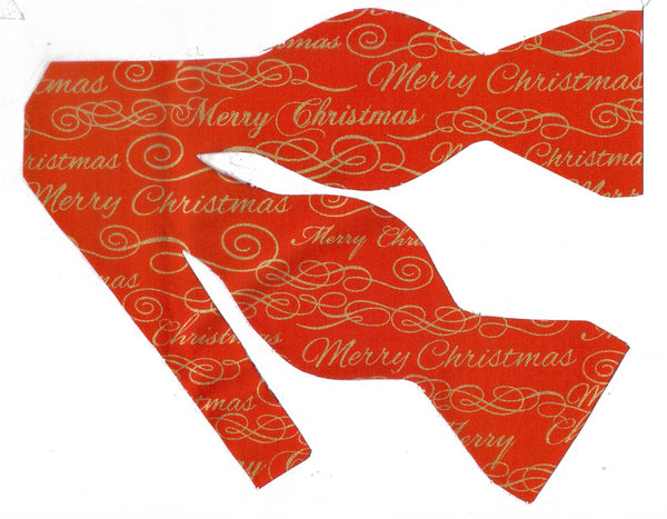Christmas Bow tie / Merry Christmas on Red / Metallic Gold / Self-tie & Pre-tied Bow tie - Bow Tie Expressions