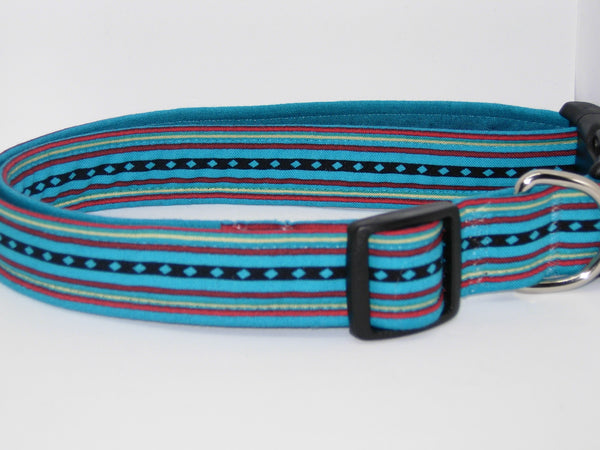 Navajo Dog Collar / Running Water / Red & Black Lines on Turquoise Blue / Matching Dog Bow tie