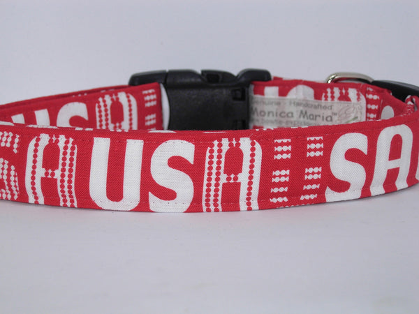 USA Dog Collar / Patriotic Pet Collar / Red & White American Dog Collar / Matching Dog Bow tie