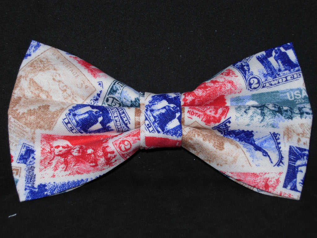 Stamp Collector Bow Tie / Vintage USA Postage Stamps / Pre-tied Bow tie
