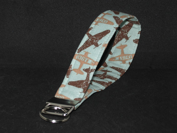 Pilot Key Fob / WWII War Planes on Mint Green / Military Vet Lanyard, Key Chain, Cell Phone Wristlet - Bow Tie Expressions