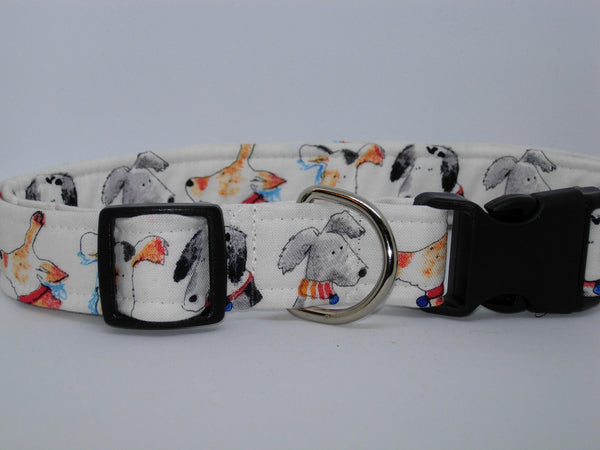 Rescue Dog Collar / Cute Dogs on White / Matching Dog Bow tie