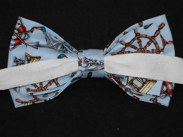 Nautical Bow tie / Anchors, Ship Wheels, Lanterns on Light Blue / Self-tie & Pre-tied Bow tie - Bow Tie Expressions