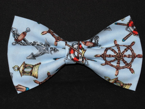 Nautical Bow tie / Anchors, Ship Wheels, Lanterns on Light Blue / Self-tie & Pre-tied Bow tie - Bow Tie Expressions