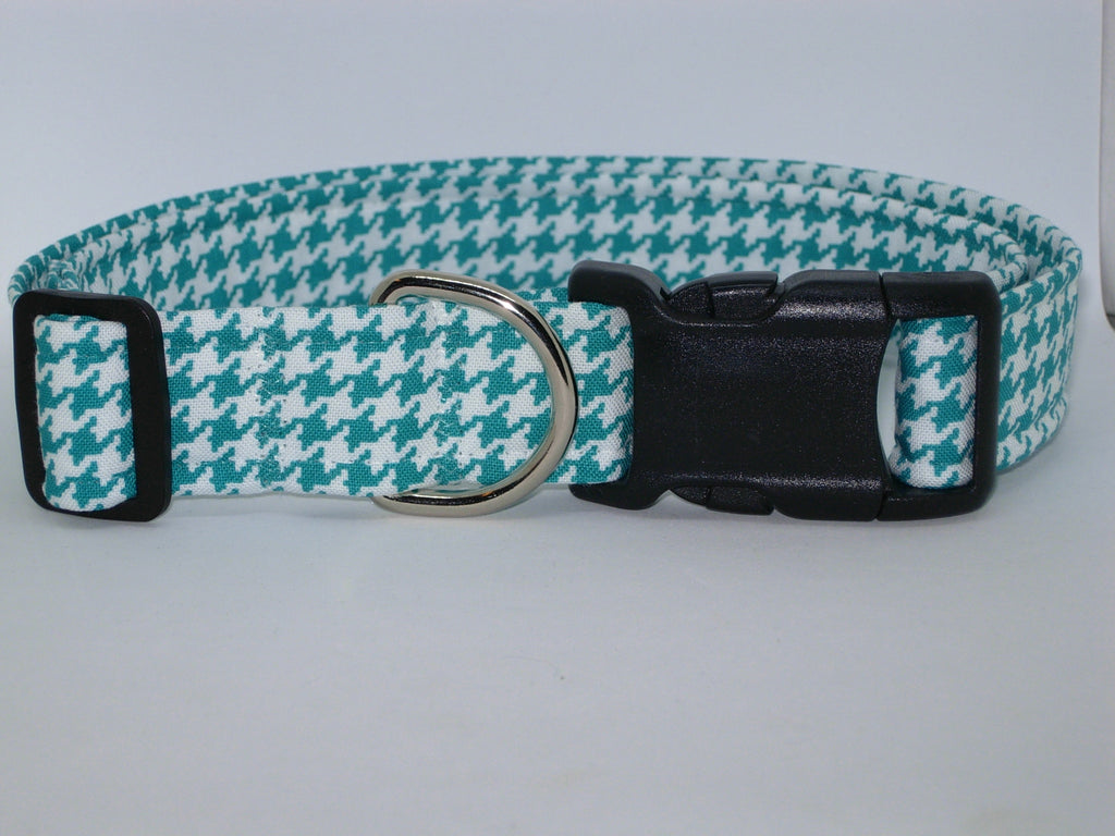 Houndstooth Dog Collar / Aqua Blue & White Houndstooth / Matching Dog Bow tie