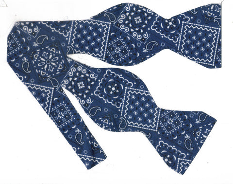 Navy Blue Bandana Bow tie / Country Western Bandana / Self-tie & Pre-tied Bow tie - Bow Tie Expressions