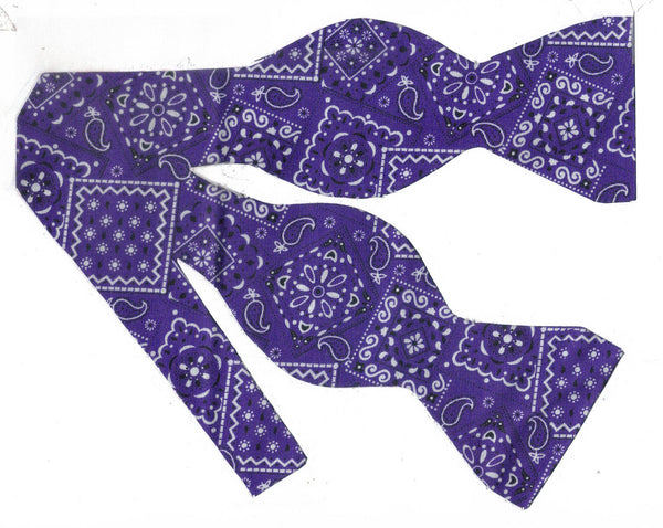 Dark Purple Bandana Bow tie / Country Western Bandana / Self-tie & Pre-tied Bow tie - Bow Tie Expressions