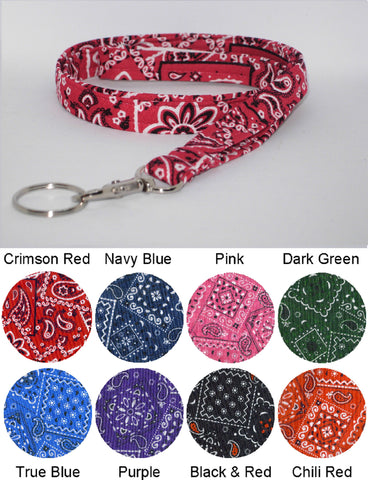 Bandana Lanyard / Red, Purple, Pink, Blue, Green & Black / Country Western Lanyard, Key Chain, Key Fob, Cell Phone Wristlet