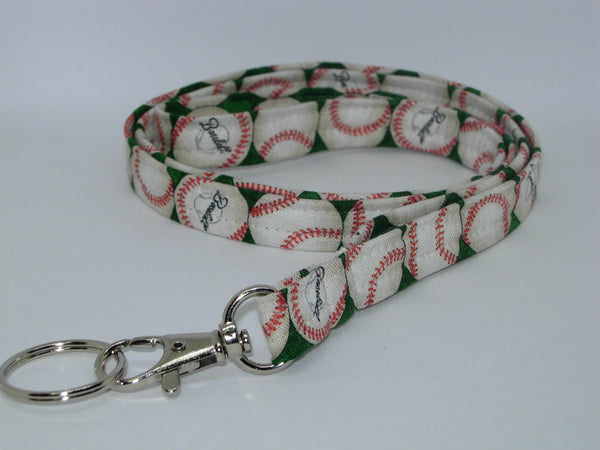Baseball Lanyard / Baseballs on Green / Sports Key Chain / Coach Key Fob / Cell Phone Wristlet