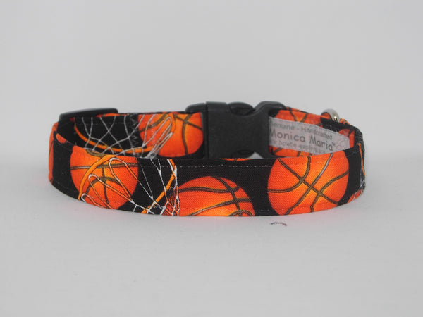 Basketball Dog Collar / Basketballs & Hoops on Black / Matching Dog Bow tie