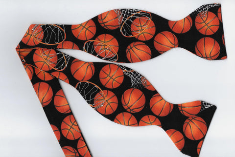 Basketball Bow tie / Basketballs & Hoops on Black / Self-tie & Pre-tied Bow tie
