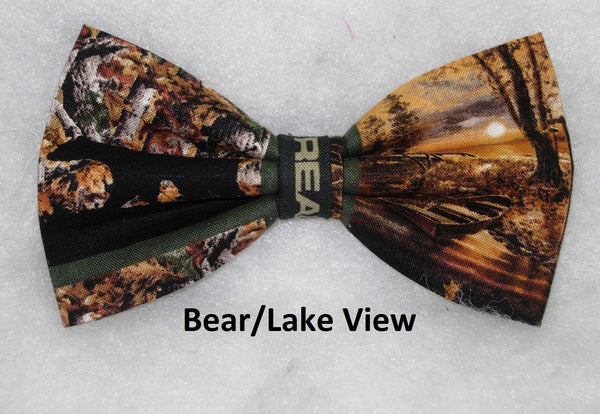 RealTree Hunting Bow Tie / Lake Cabin, Deer, Bears, Geese with Camo / Pre-tied Bow tie