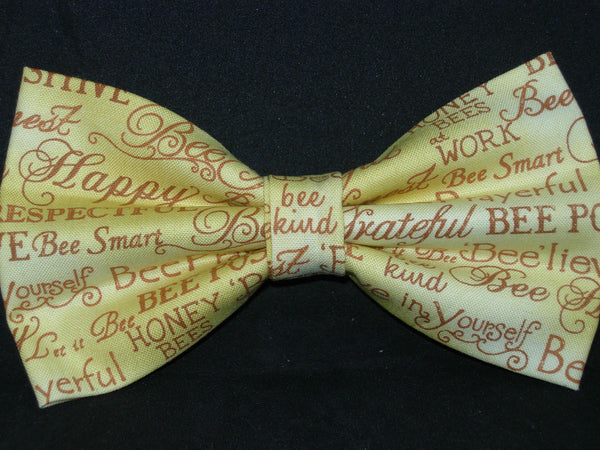 Bee Kind Bow tie / Positive Bee Words on Gold / Bee Happy / Self-tie & Pre-tied Bow tie - Bow Tie Expressions