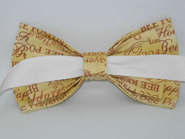 Bee Kind Bow tie / Positive Bee Words on Gold / Bee Happy / Self-tie & Pre-tied Bow tie - Bow Tie Expressions