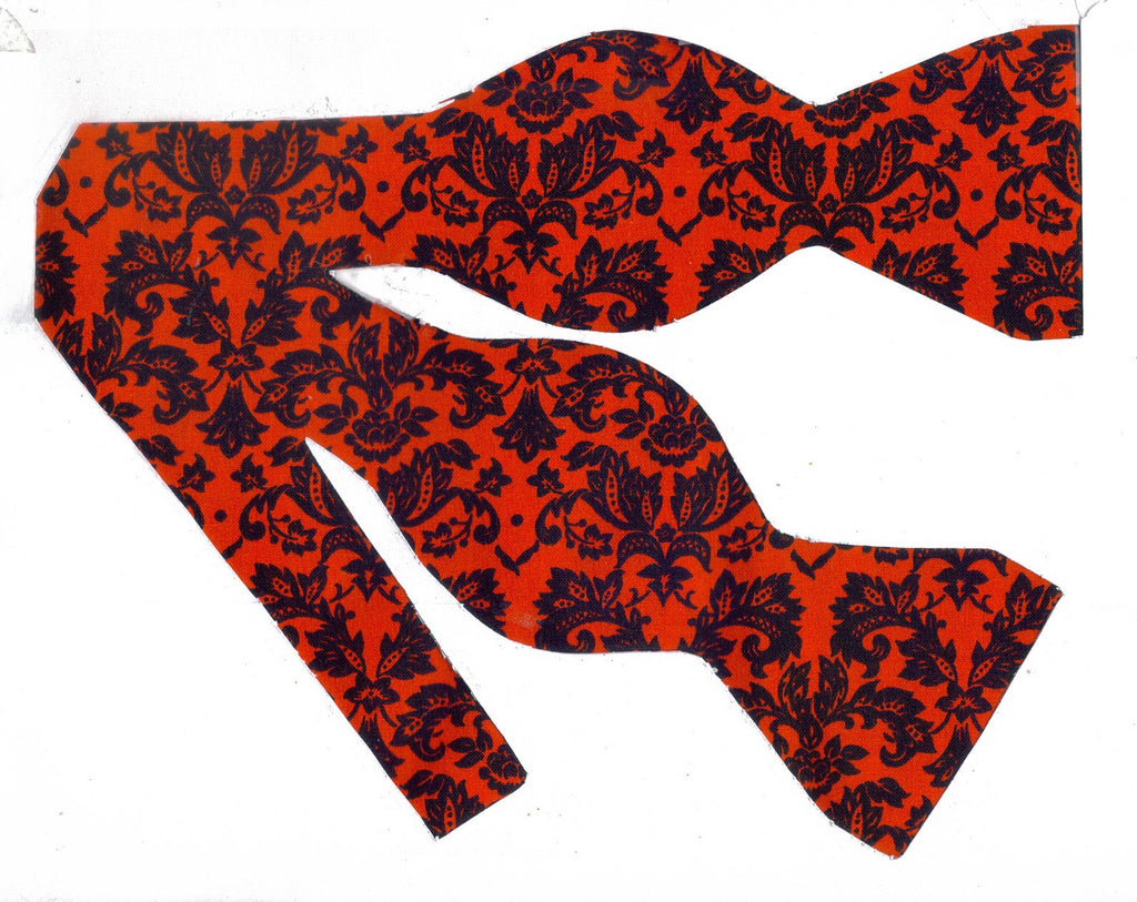 Red & Black Damask Bow Tie - Petite Black Damask Print on Red | Self-tie & Pre-tied - Bow Tie Expressions
