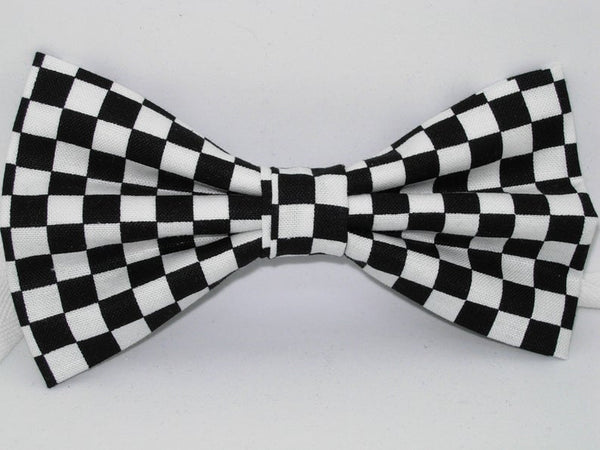 Race Day Dog Collar / Winners Checkered Flag / Black & White Checks / Matching Dog Bow tie