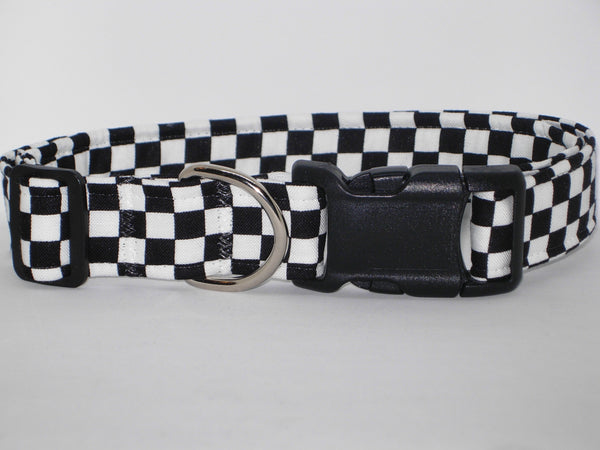 Race Day Dog Collar / Winners Checkered Flag / Black & White Checks / Matching Dog Bow tie