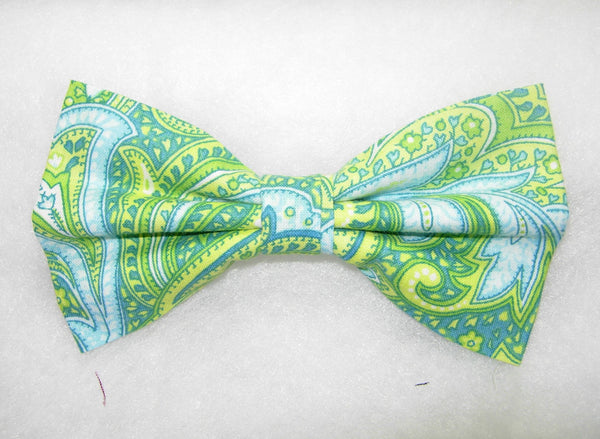 Springtime Paisley Bow tie / Shades of Light Blue & Green / Self-tie & Pre-tied Bow tie - Bow Tie Expressions