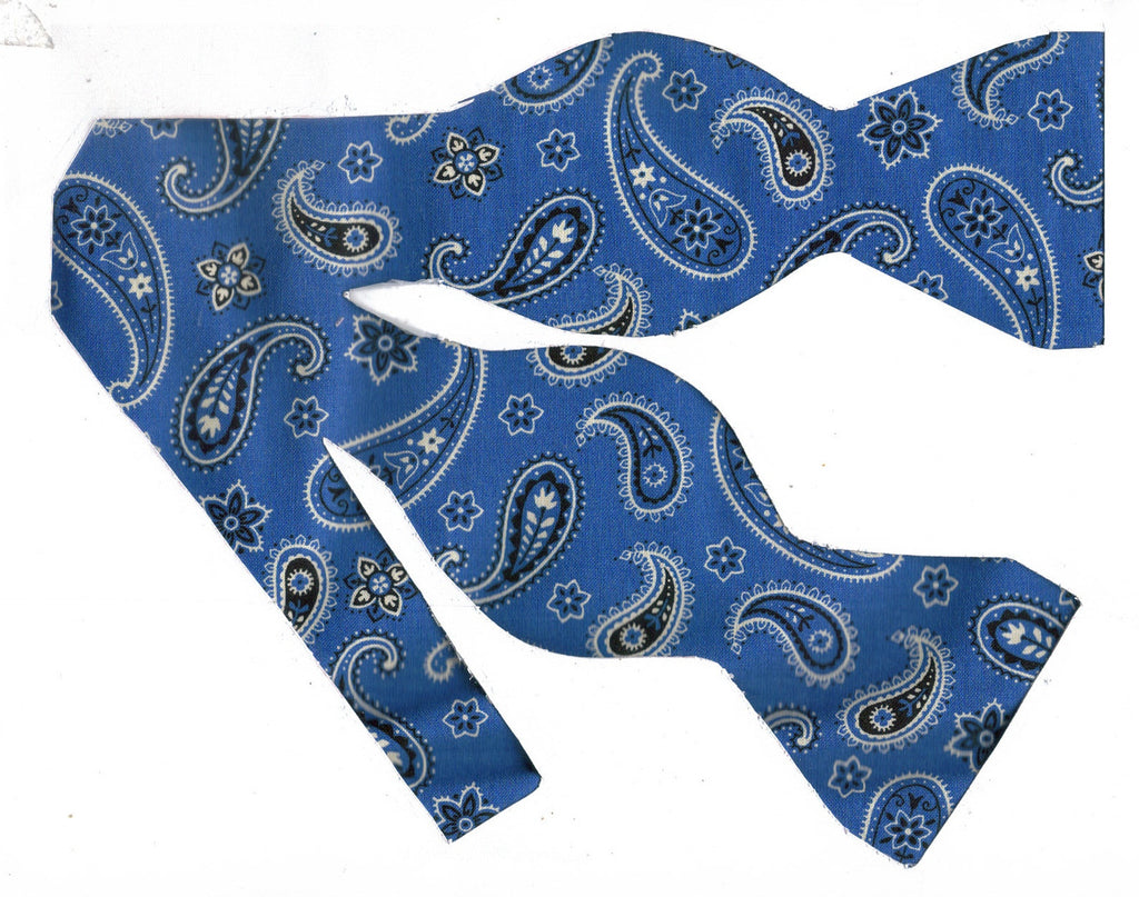 Denim Blue Paisley Bow tie / Western Bandana Paisley / Self-tie & Pre-tied Bow tie - Bow Tie Expressions