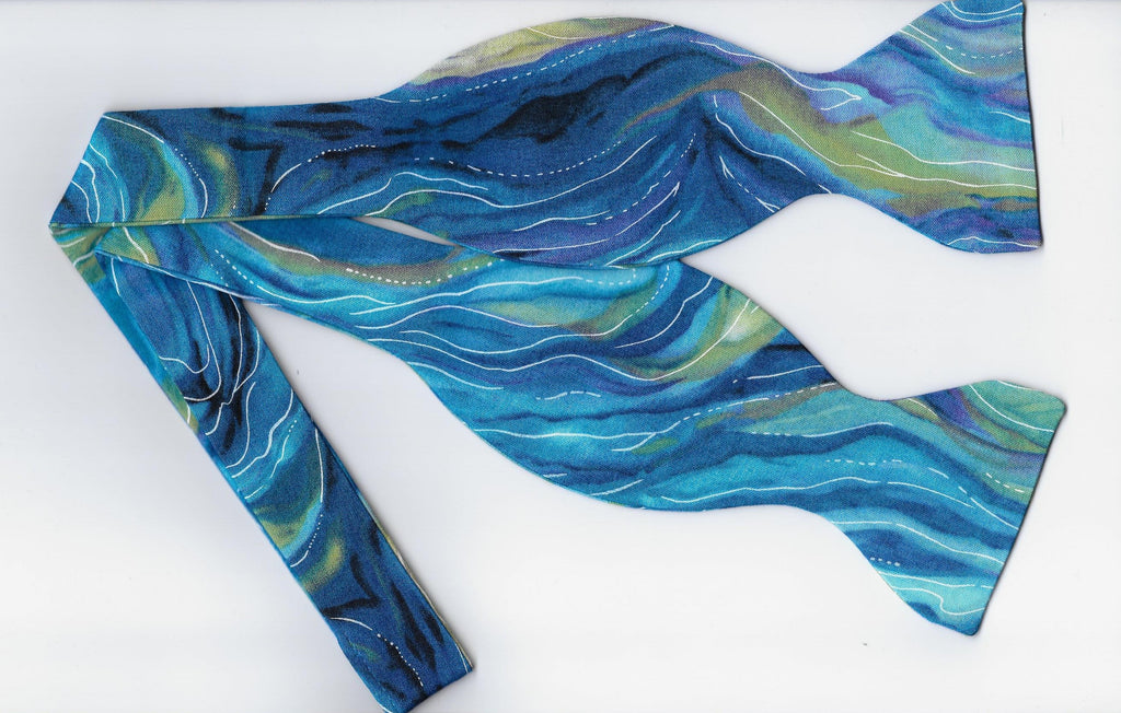 Ocean Blue Bow tie / Blue, Green & Purple Swirling Currents / Self-tie & Pre-tied Bow tie